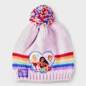 New Girl's Pink Disney Princess Pom Beanie - One Size